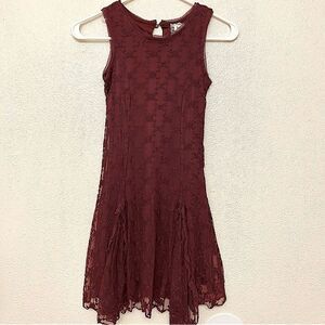 Btween Girls burgundy lace mesh floral formal sleeveless dress long maxi 8-10